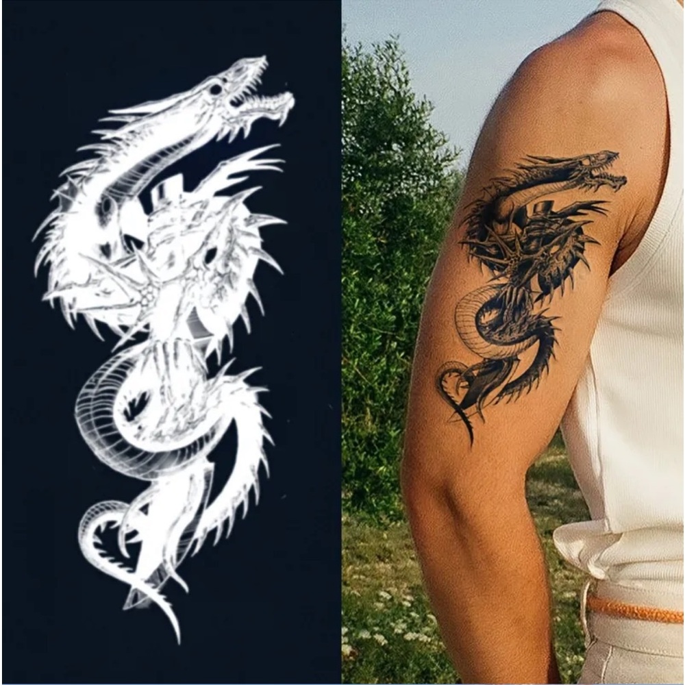 1pc Realistic Dragon Tattoo Sticker-Semi-Permanent, Waterproof, Sweat Resistant